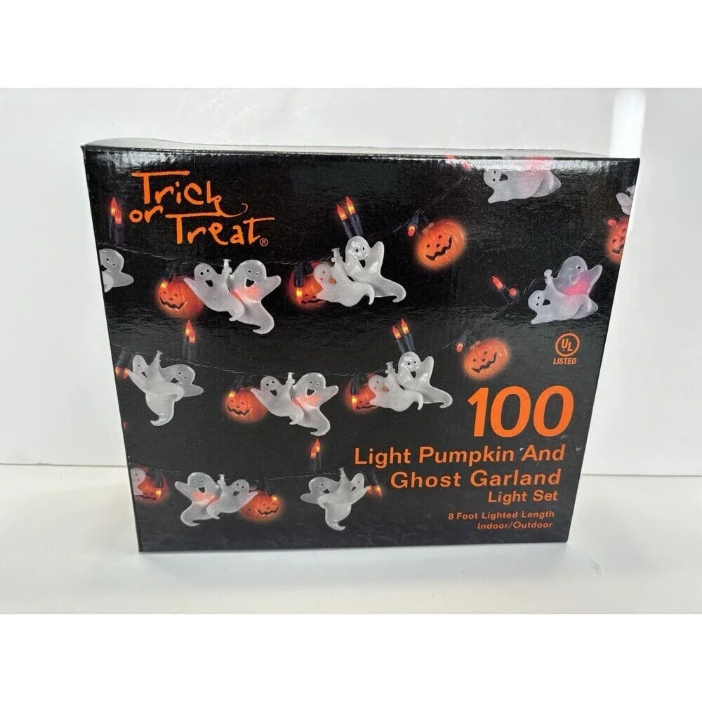 Halloween Ghost Pumpkin Set 2 String Garland Lights Decor Spooky Jack O Lantern